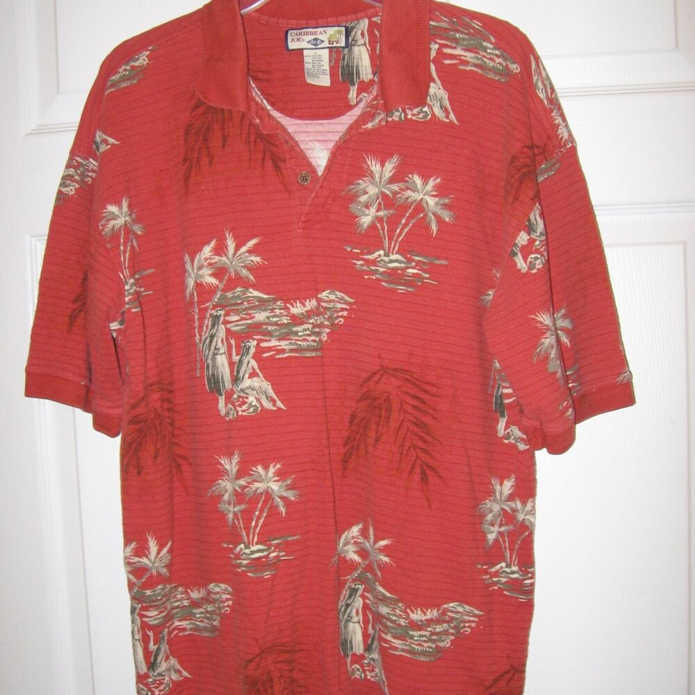 Caribbean Joe Polo Shirt Palm Trees Hula Girls Men's Size Large